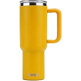 RINFERE Tumbler with Handle, Straw and Slide Lid 40oz - 100% Leak Proof, Cup Holder Compatible for Travel - Insulated Stainless Steel Cup - Non-Slip Silicone Pad - BPA-Free (40 Oz, Alpine Yellow)