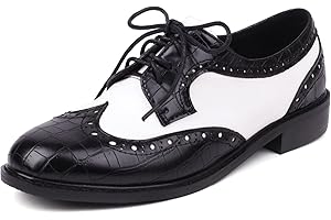 SHEMEE Women's Patent Leather Low Heels Vintage Wingtip Oxfords Pumps Lace Up Pointed Toe Flat Retro Brogues Dress Shoes