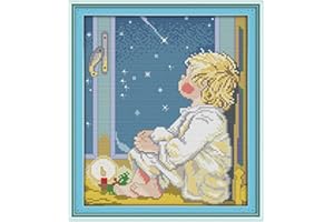 Maydear Cross Stitch Kits Stamped Full Range of Embroidery Starter Kits for Beginners DIY 11CT 3 Strands -Look at The Stars 13×14.6 (inch)