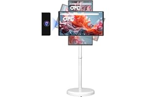 OFD 22 inch Smart Portable TV on Wheels,100%sRGB,1080P,6GB RAM+128GB Storage,Android 13 OS,Built in 8MP Webcam,6000 mAh Battery,Rolling TV Touchscreen Monitor 4-6H Play Time,Full Swivel Rotation,White