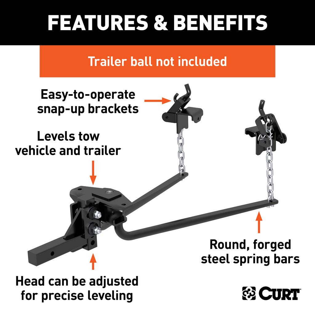 CURT 17002 Round Bar Weight Distribution Hitch, 10,000 lbs. GTW, 2Inch
