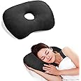Ear Piercing Hole Pillows Side Sleeper Pillow with an Ear Hole for CNH Side Sleepers and Ear Inflammation Pressure Sores, Adjustable Cotton and Polyester Curved Side Pillow, Black Velvet