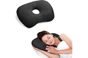 SWAYCY Ear Piercing Hole Pillows Side Sleeper Pillow with an Ear Hole for CNH Side Sleepers and Ear Inflammation Pressure Sores, Adjustable Cotton and Polyester Curved Side Pillow, Black Velvet