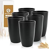 BUSOKIP 20 OZ Wheat Straw Cups SetS of 6, Unbreakable Drinking Cup, Alternative to Plastic Cups Reusable, Microwave & Dishwasher Safe Big Cup, Large Drinking Glasses for Kitchen, Party (Black)