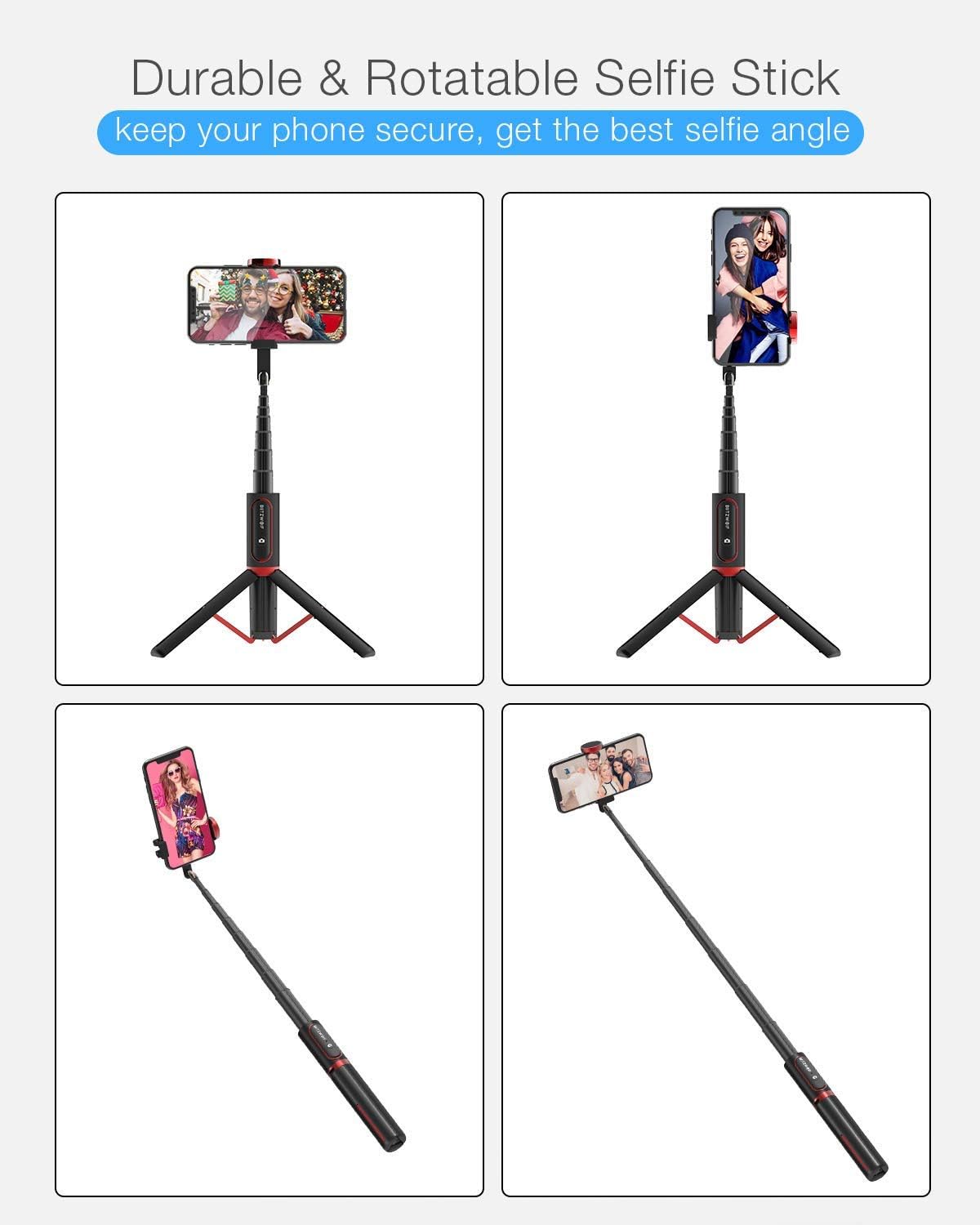 Selfie Stick Tripod, BlitzWolf Lightweight Aluminum All in One Extendable Phone Tripod Selfie Stick Bluetooth with Remote for iPhone 11/Xs MAX/XR/XS/X/8/8 Plus/7/7 Plus/6s, Galaxy S10/S9/S9 Plus, More: Camera & Photo