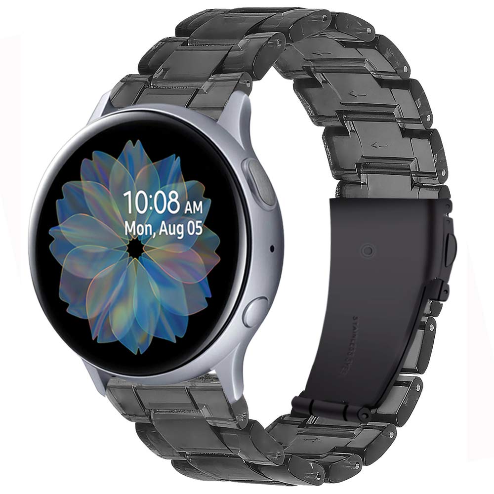 Miimall Resin Strap for Samsung Galaxy Watch 7 FE 6 5 4 40mm 44mm/6 Classic 43mm 47mm/5 Pro 45mm/4 Classic, 20mm Lightweight Band with Stainless Steel Buckle Wristband (Transparent Black)