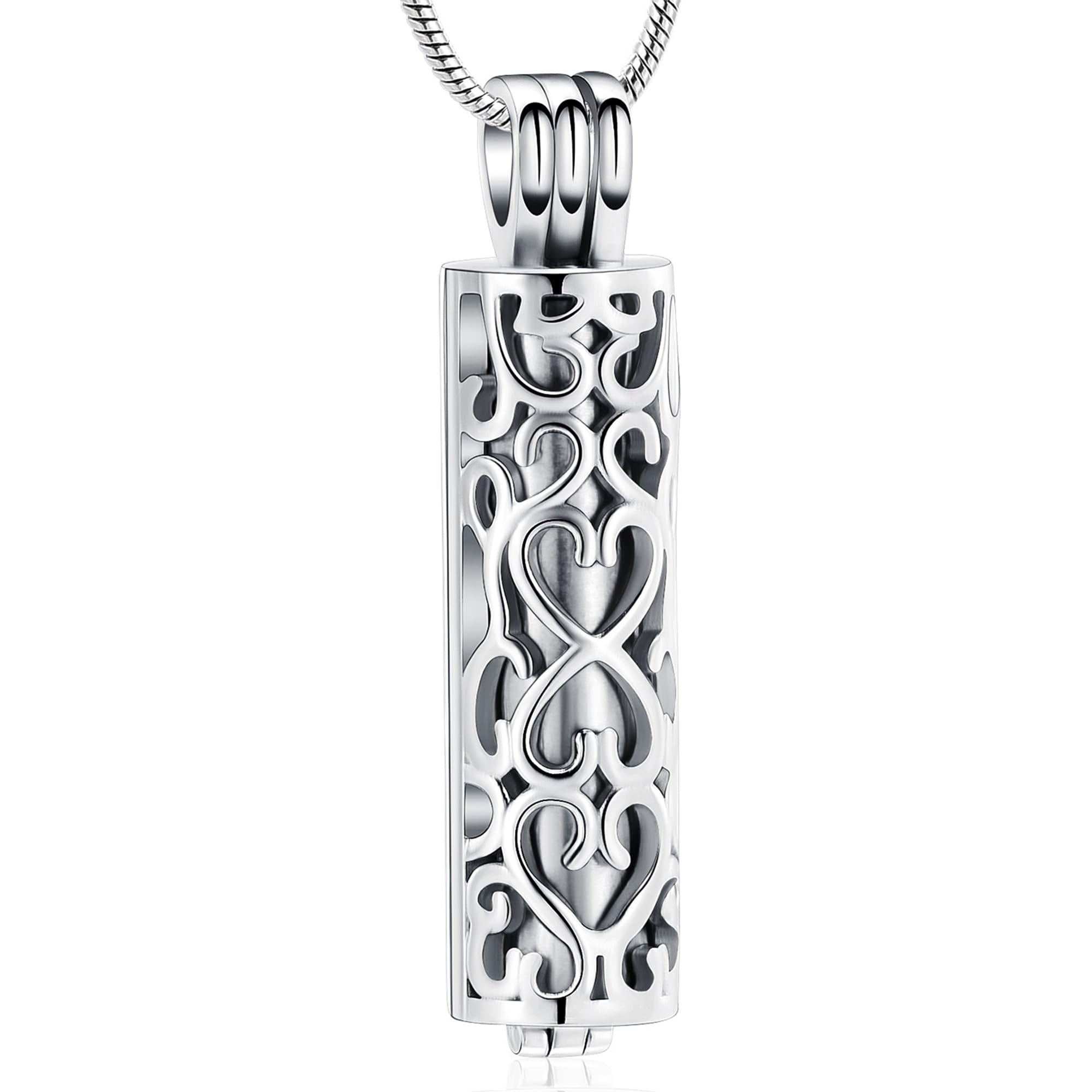VCCWYQK Hollow Cylinder Urn Necklace for Ashes for Women Men Cremation Jewelry Keepsake Memorial Human Pet Ashes Pendant (A)