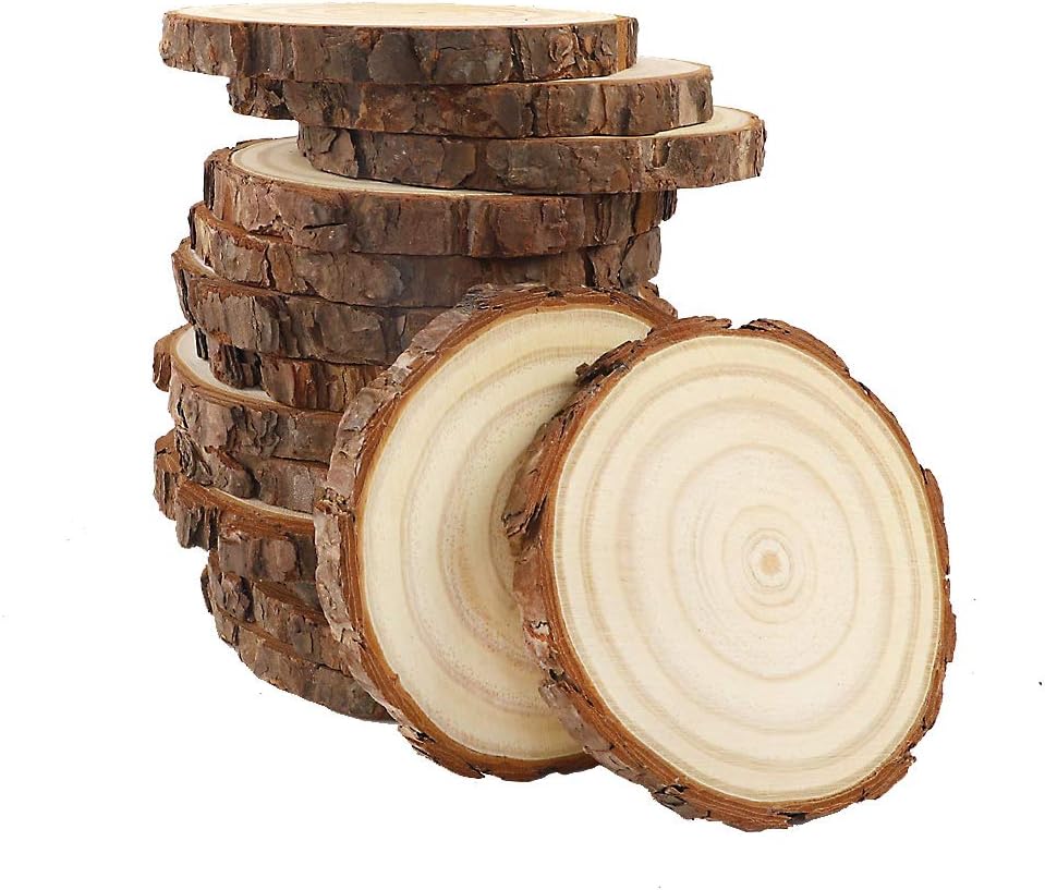 AGEOMET Natural Wood Slices 15pcs 4.0-4.7 Inches Wood Circles Craft Wood kit for Arts DIY Christmas Wedding Decoration