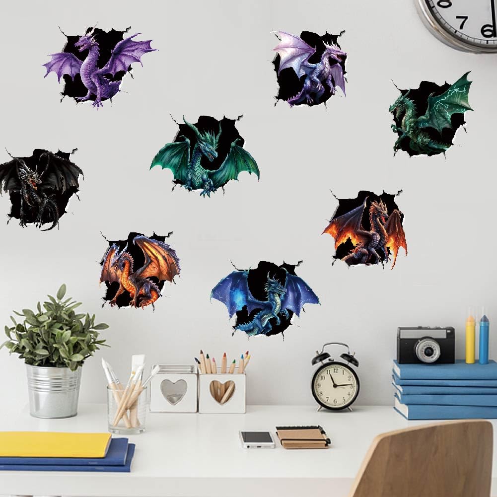 SUPERDANT 3D Wall Sticker 3D Wall Decals Peel and Stick Vinyl Art Decor 3D Dragon Stickers Decals for Boys Room Livingroom Bedroom Wall Decor Large Size Wall Decor