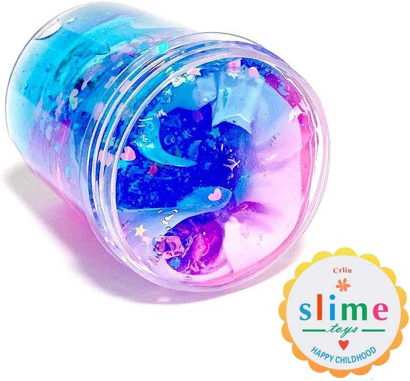 CRLIN 2019 Newest Starry Sky Slime Super Soft Toy for Over 3 Years Old Kids Safe and Non Toxic 4OZ (Pink&Blue)
