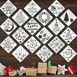 18 Pieces Christmas Stencils Set, Reusable Plastic Craft Painting Stencils for Journal Template, Wood, Rocks and Walls Art, Christmas Gift Card DIY Projects