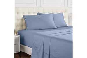 Warmstar 100% Cotton Twin Flat Sheet Only,600 Thread Count Sateen Soft Breathable Durable Twin Size Flat Bed Sheet 1 Pcs,Denim Blue