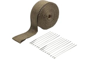 YUHENGCT Titanium Exhaust Heat Wrap，2'' x 16.5' Header Wrap Tape,Fiberglass Heat Shield Tape With 15 Pcs Stainless Ties for M