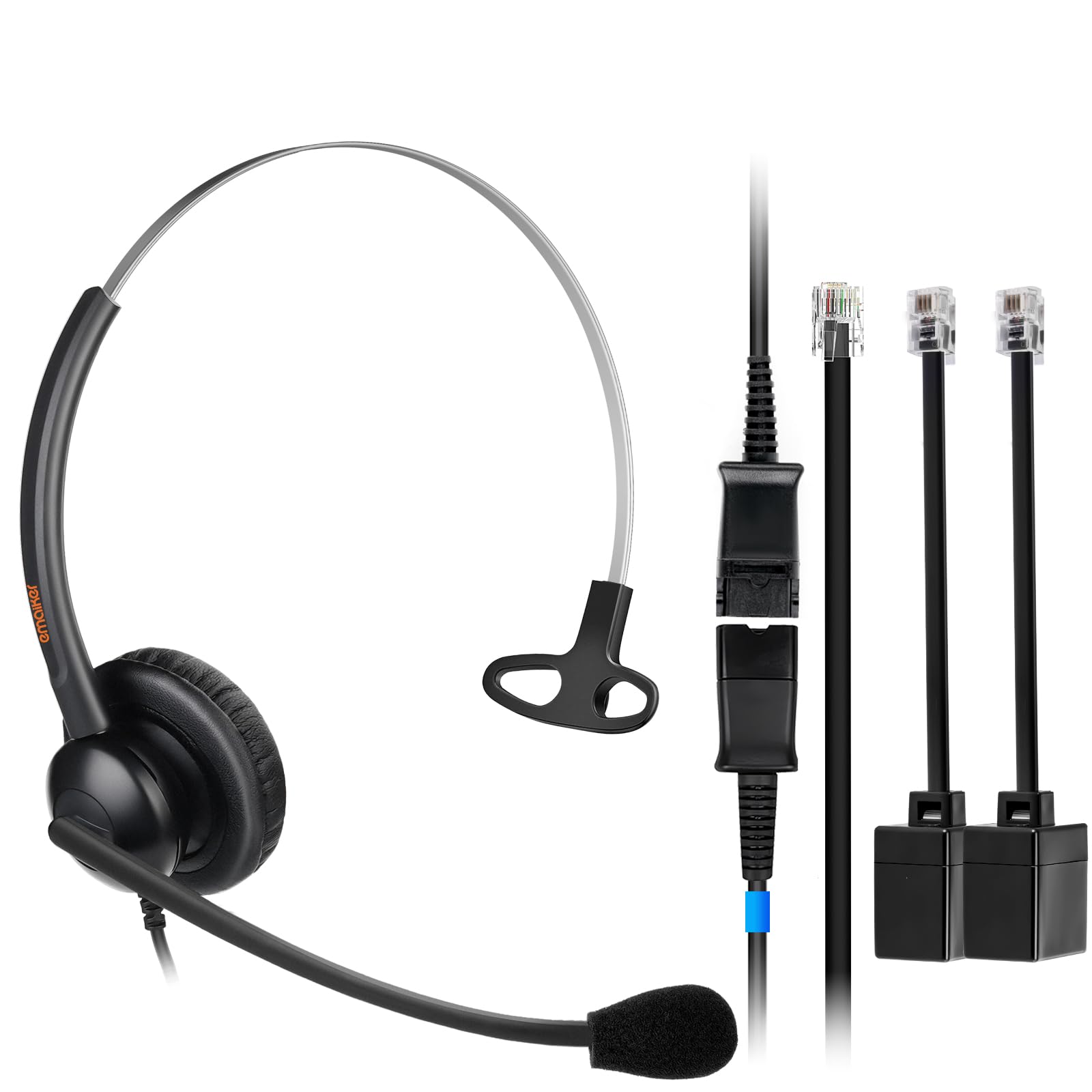 N/X Emaiker Corded Telephone Headset One Ear with Noise Canceling Mic for Yealink T19P T20P T21P T22P T26P T28P Landline Phone for Avaya 1608 9640 Cisco 7905 Fanvil Grandtream AltiGen IP Phone