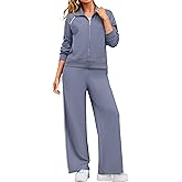 Glamaker Womens 2 Piece Sweat Sets Long Sleeve Zip Up Wide Leg Sweatsuits Travel Sets Athletic Track Suits Fall Outfits