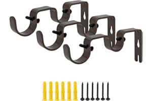 OVOV Double Curtain Rod Brackets for Curtain Rod Heavy Duty Curtain Rod Holders (Brown) for 1"&5/8" 3 Pack