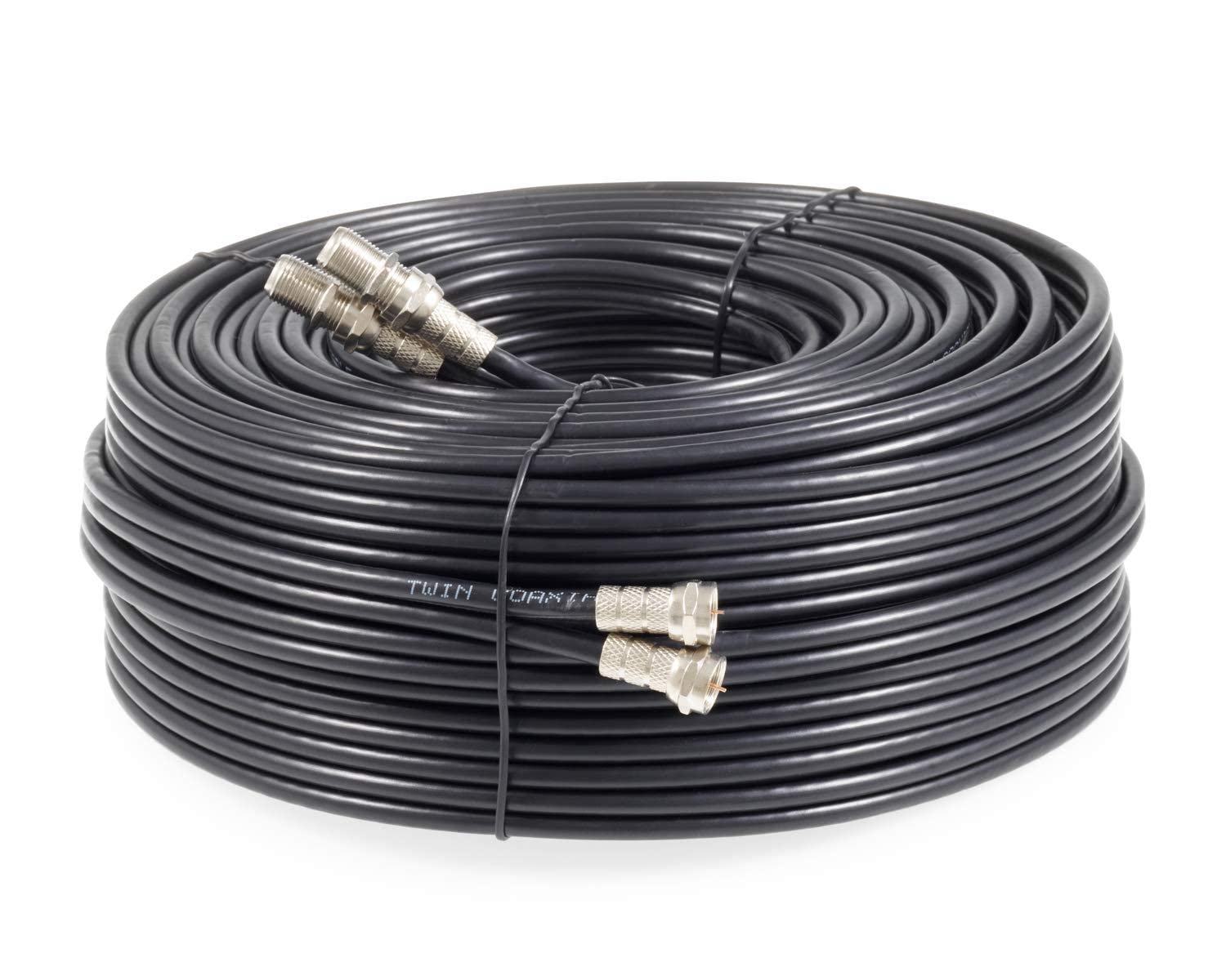 SSL Satellites 10 m Twin Satellite Shotgun Coax Cable Extension Kit with Fitted F Connectors for Sky HD Q and Freesat - Black (10 Meter, Black)