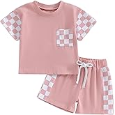 Kupretty Baby Girl Summer Clothes Toddler Outfit Letters Crewneck T-Shirt Shirts Tee Tops + Patched Shorts Set