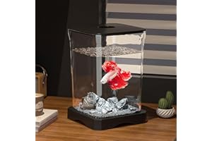 Uneeruiqy Fish Tank, High-Transparency Fish Tanks, Mini Desktop Rectangular Fish Tank with Top Feeding Hole & Built-in Bottom Light, Compact Tank for Tabletop or Desktop Display