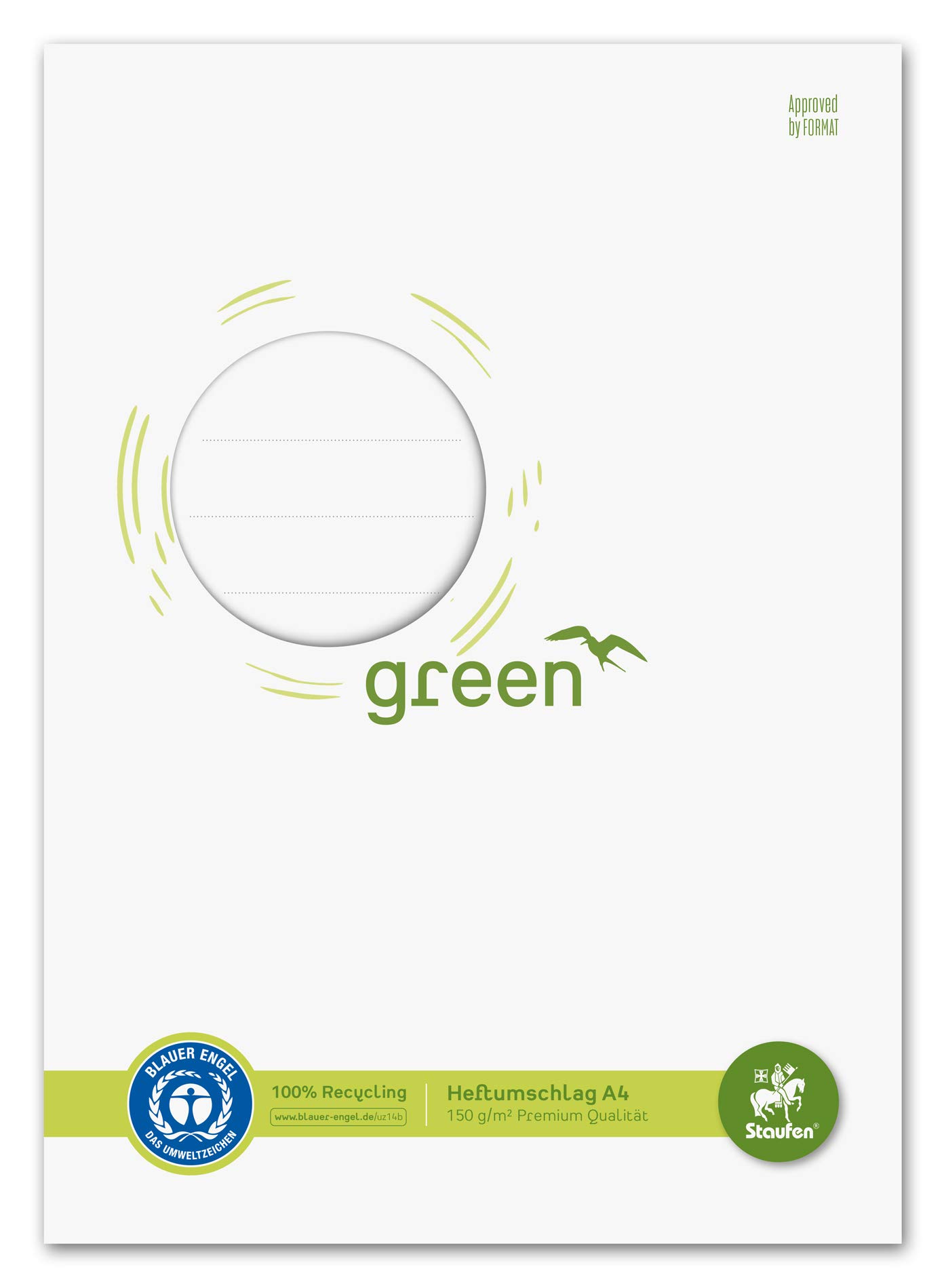 Staufen Staufen Green 794004600 Exercise Book Cover with Labelling Field DIN A4 150 g/m² Recycled Paper Perfect Protection for Exercise Books Colour White Pack of 10
