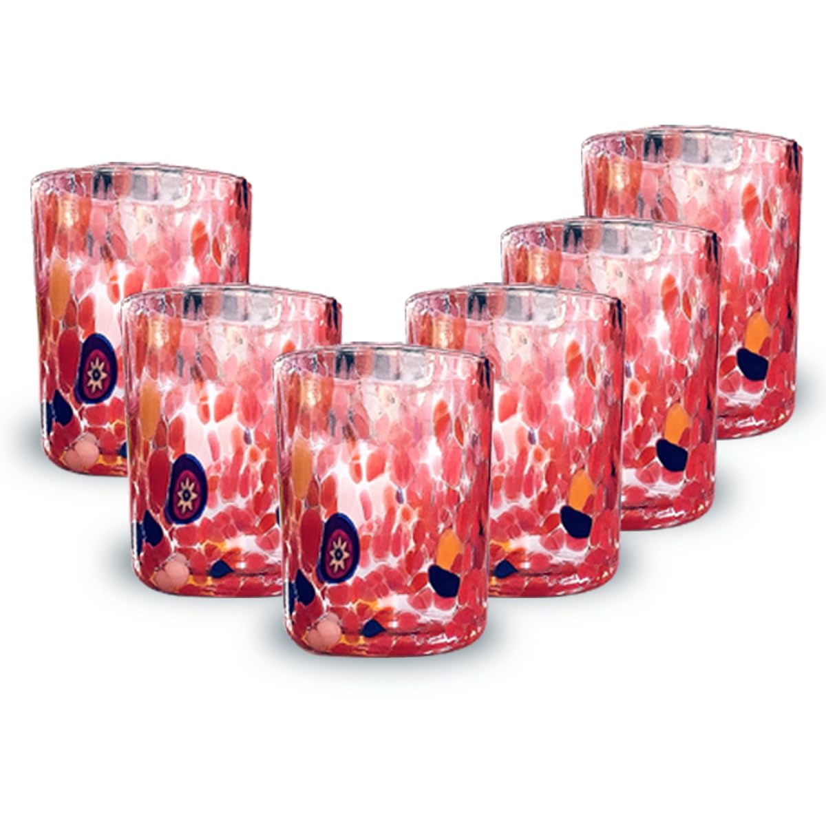 Gocce di Murano 6 Water Glasses Processed According to The Tradition of Murano Artisans, Hand-Blown and Hand-Crafted Glass– Elegant and Precious Water Glasses