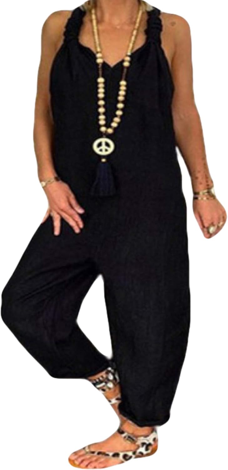 TAO Cotton Linen Jumpsuit Womens Loose Sleeveless Dungarees Plus Size