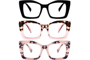 REAVEE Oversized Square Reading Glasses Oprah Style for Women, Blue Light Blocking Large Frame Computer Readers Spring Hinge