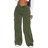 Fablinic Women Black Camo Straight Leg Mid Elastic Waisted Relaxed Fit Cargo Pants for Dance Streetwear