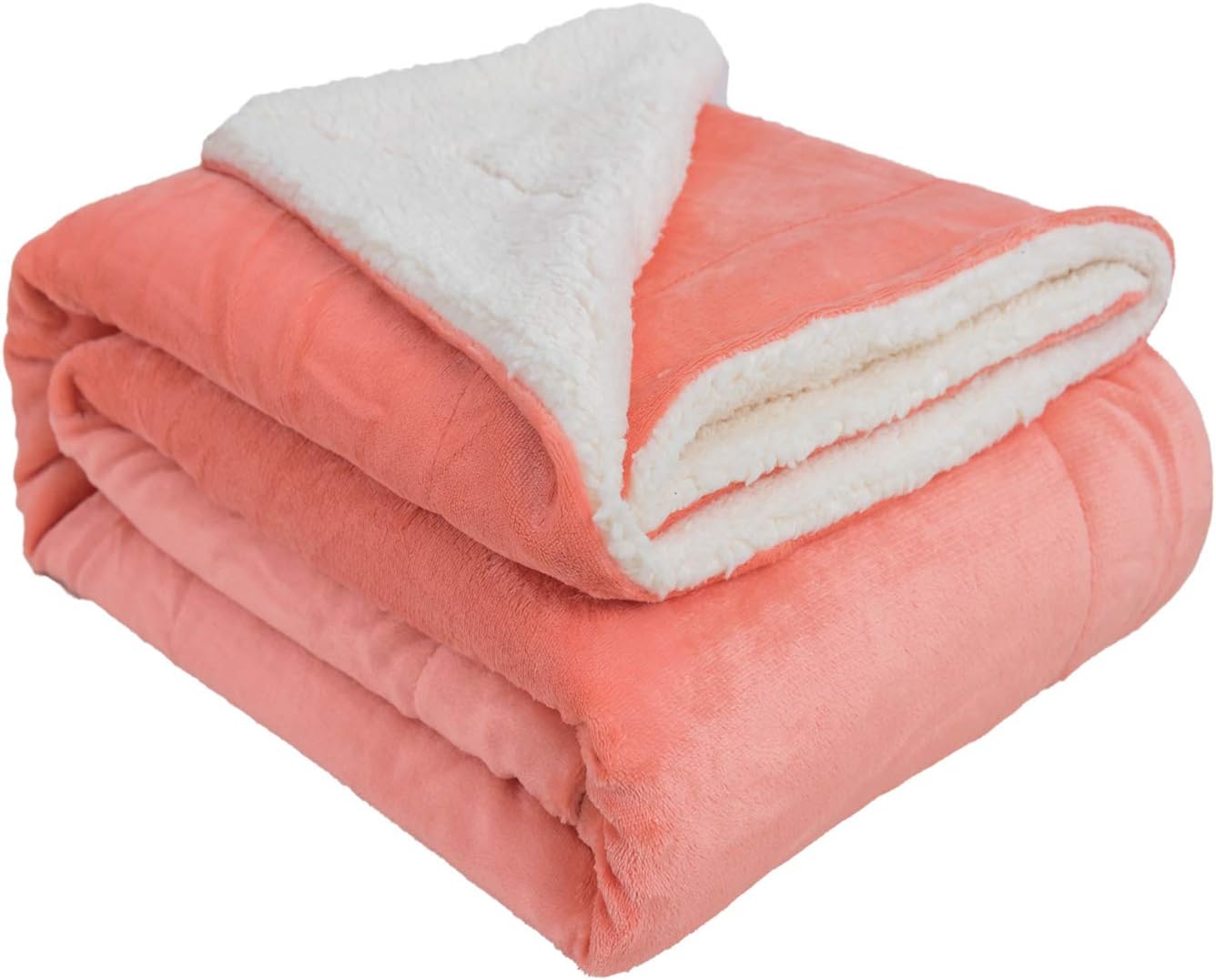 VOTOWN HOME Soft Throw Winter Blanket Warm Sherpa Fleece Blanket for Couch Sofa Micro Fleece Plush Fabric, Living Coral Throw Size 50"x60"