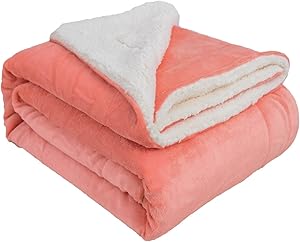 VOTOWN HOME Soft Throw Winter Blanket Warm Sherpa Fleece Blanket for Couch Sofa Micro Fleece Plush Fabric, Living Coral Throw Size 50"x60"