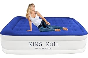 King Koil Luxury Queen Air Mattress with Built-in Pillow & Ultra-Fast Built-in High-Speed Pump, 20″ Inflatable Premium Airbed, Waterproof, Adjustable Firmness, 1-Year Manufacturer Warranty