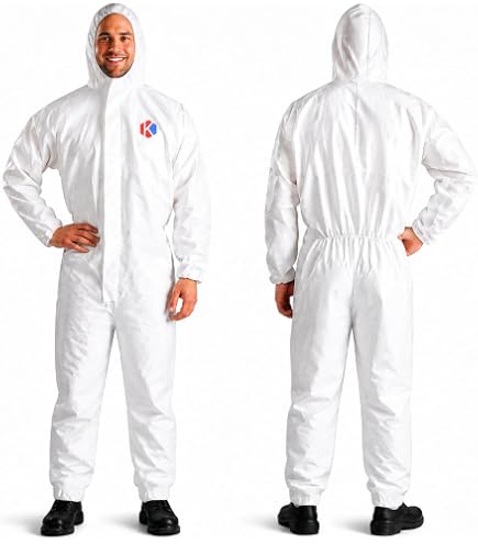 FURWEY Hazmat Suits Disposable Protective Coveralls, Medium, 10