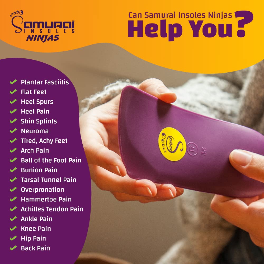 Samurai Insoles Ninjas Plantar Fasciitis Relief Arch Support Shoe Insoles - Podiatrist Designed, Orthotic Lab Made in The USA