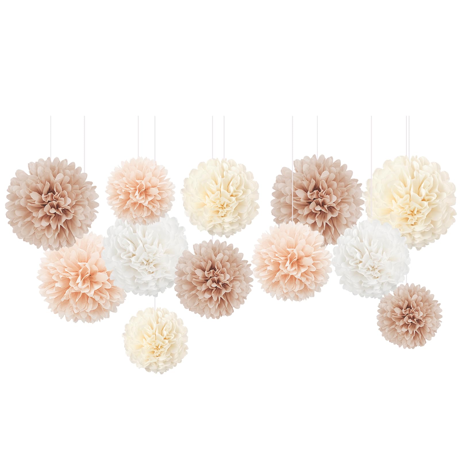 NICROHOME EUR Wedding Party Decorations, 12 PCS Champagne Tissue Paper Pom Poms, Creamy White Paper Flowers for Engagement Receptions, Bachelorette, Birthday, Boho Bridal Showers Party Supplies