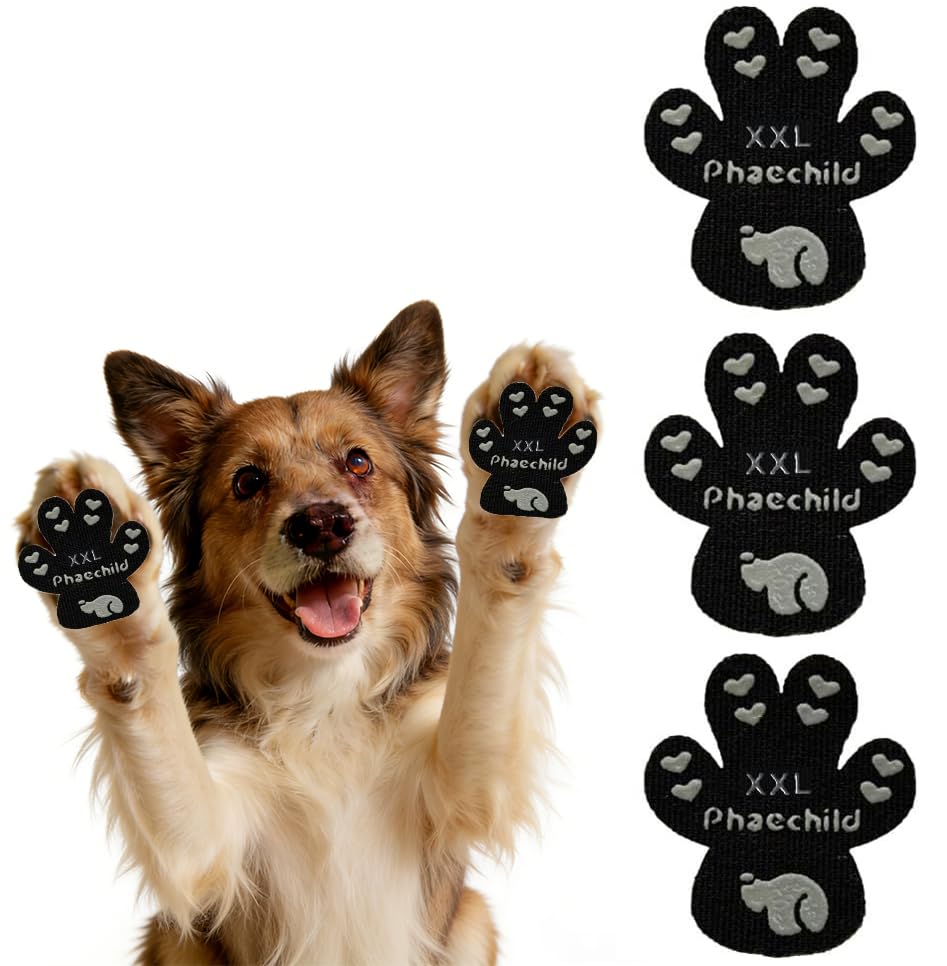 Phaechild Dog Paw Pads Anti-Slip Grips,20 sets 80 Pads Dog Paw Protectors for Senior Dogs on Hot Pavement,Provides Traction to Keep Them from Slipping on Smooth Floors Black XXL