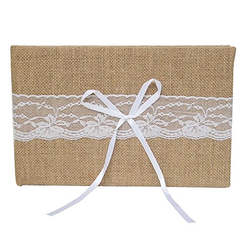ARKSU 5pcs Wedding Sets Flower Girl Basket + Ring Bearer Pillow + Guest Book Pen + Pen Set Holder + Bride Garter Rustic Bridal Wedding Shower Ceremony Anniversary