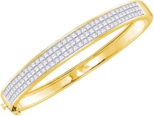 14kt Yellow Gold Womens Princess Diamond Luxury Bangle Bracelet 6.00 Cttw