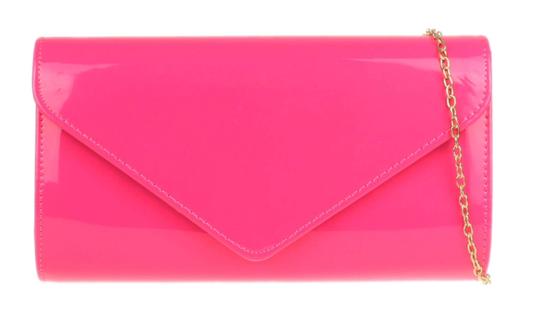 Girly Handbags Womens Plain Glossy Clutch Bag (Neon Fuchsia)
