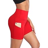 DAYOUNG Women Yoga Shorts High Waist Tummy Control Workout Biker Running Athletic Compression Short with Pockets