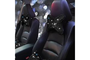 Pirador 2Pcs Women Neck Pillow Car Headrest Auto Headrest Cushion Driver Head Relax Black Diamonds Bling Bling Car Crystal Accessories Rhinestones Neck Rest Pillow for Girls and Women