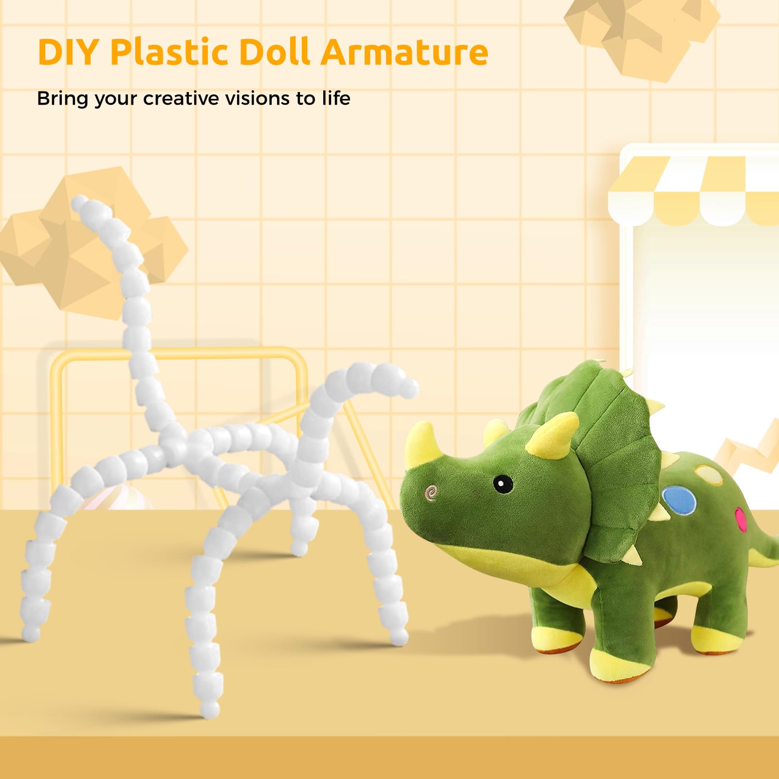 170 Pcs Doll Armature Set with X Y Connectors - Doll Skeleton 16mm Flexible Ball Socket Joints, DIY Plastic Body Model Figure Frame for Stuffed Animals Bear Dolls