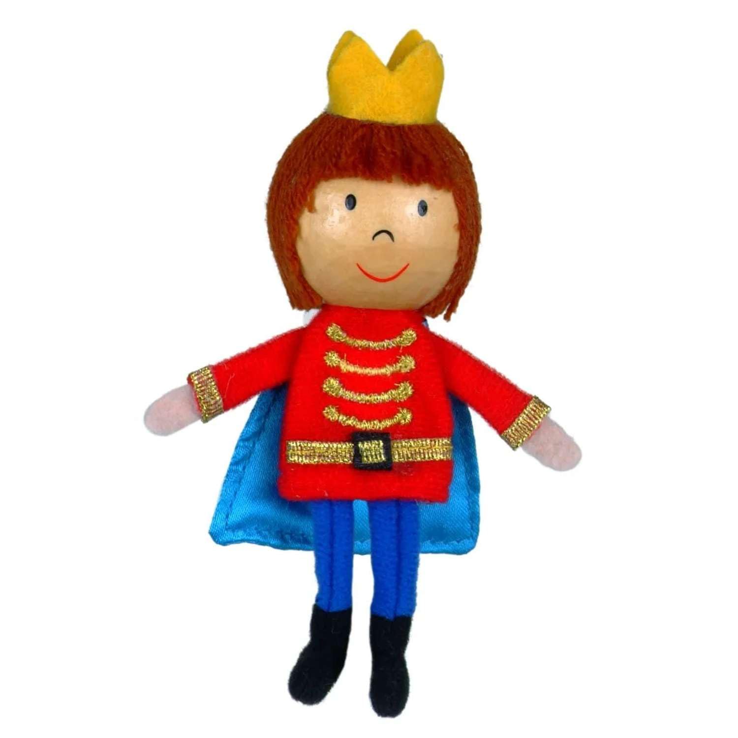 Fiesta Crafts Prince Finger Puppet for Kids – Fabric Interactive Princess Toy with Wooden Head for Role Play, Creativity & Sensory Skills - From 3 to 9 years old