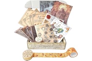 CORACREACRAFTS Myths & Legends Box Includes Vellum and Sticker Sheets for Crafting, Scrapbooking, Journaling, Washi Tapes, Wooden Stamp, Paper and Card Set for Adults, Kids, and Teens