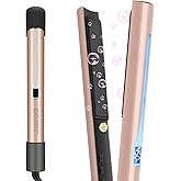Prizm Professional 1" Hair Straightener and Curler 2 in 1, Ceramic Tourmaline Flat Curling Iron with 11 Adjustable Temperatures for More Hair Types, Dual Voltage for Travel, LCD Light Display, Gold