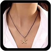 Jugielu Boho Ocean Starfish Pendent Necklace Black Leather Choker Necklace Gold Starfish Necklaces Chain Adjustable Leather Cord Necklaces Sea Star Choker Jewelry for Women(Star fish)