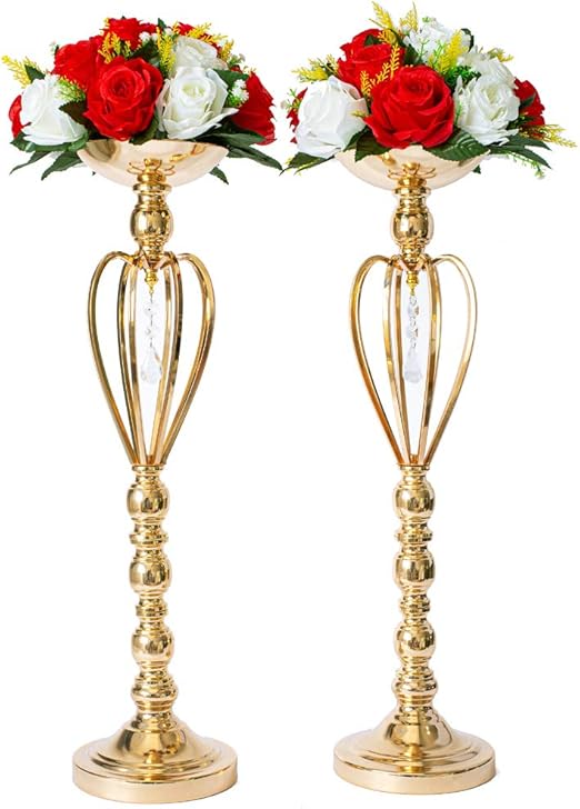 Amazon Com Gold Candle Holders45cm Stand Wedding Flowers Vase Candlestick Road Lead Candelabra Centerpieces Tabletop Vase Gold 2xl Kitchen Dining