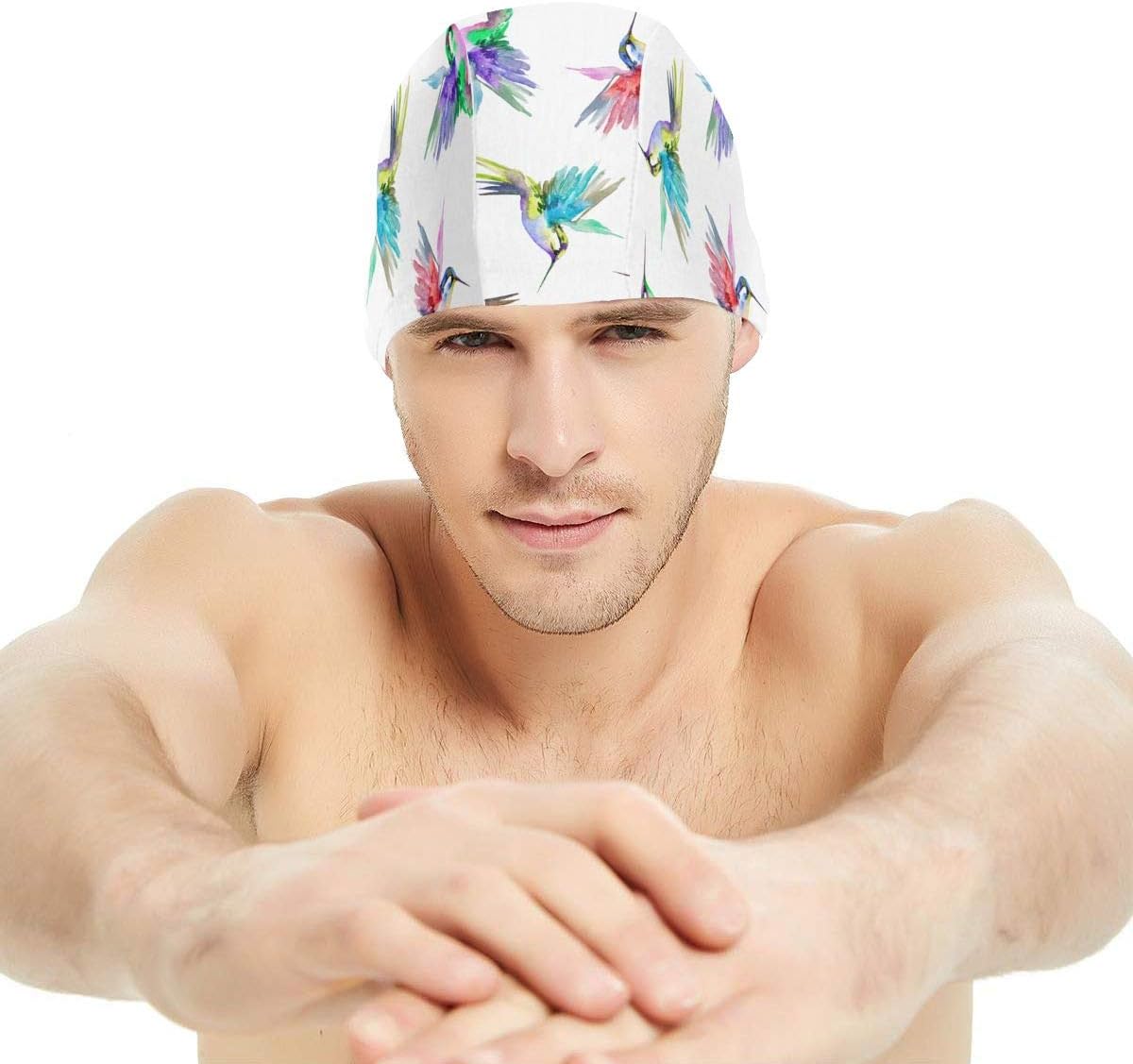 Lanswim Swim Cap for Women/Men，Waterproof Hair Swimming Caps Special Printed Adults Comfortable Fit Swimming Cap for Hummingbird Watercolor : Sports & Outdoors