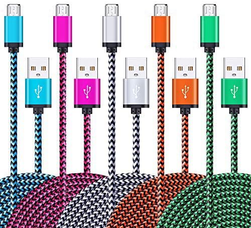 Micro USB Cable, AILKIN High Speed [5-Pack] 3Ft Nylon Braided USB 2.0 A Male to Micro B Data Sync & Charging Cable Compatible with Samsung and Other Android Smartphone, Colorful