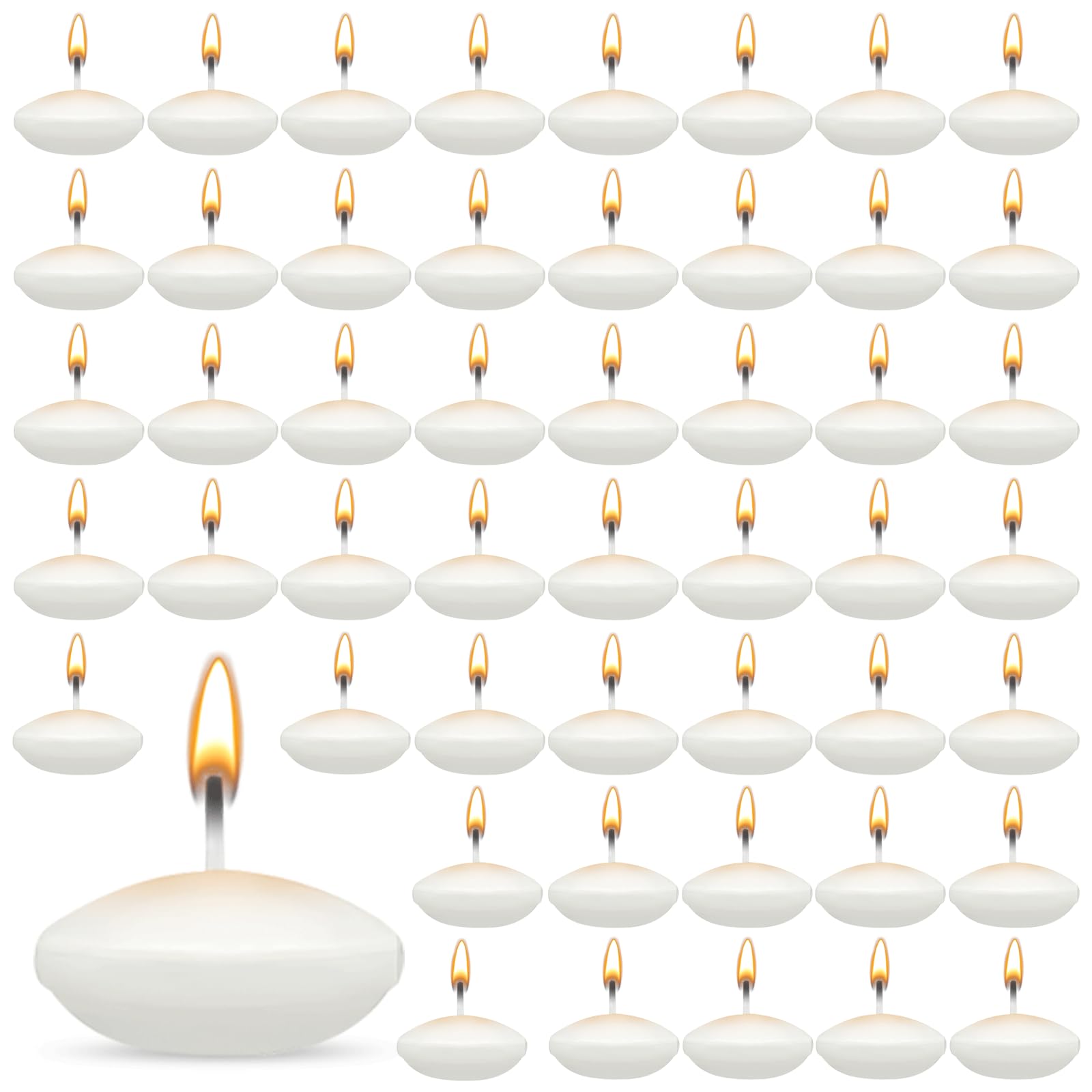 ZITUZY 50 Unscented Floating Candles, 1.49 Inch Round Candles, for Wedding, Pool, Dinner, Christmas Decoration (White)