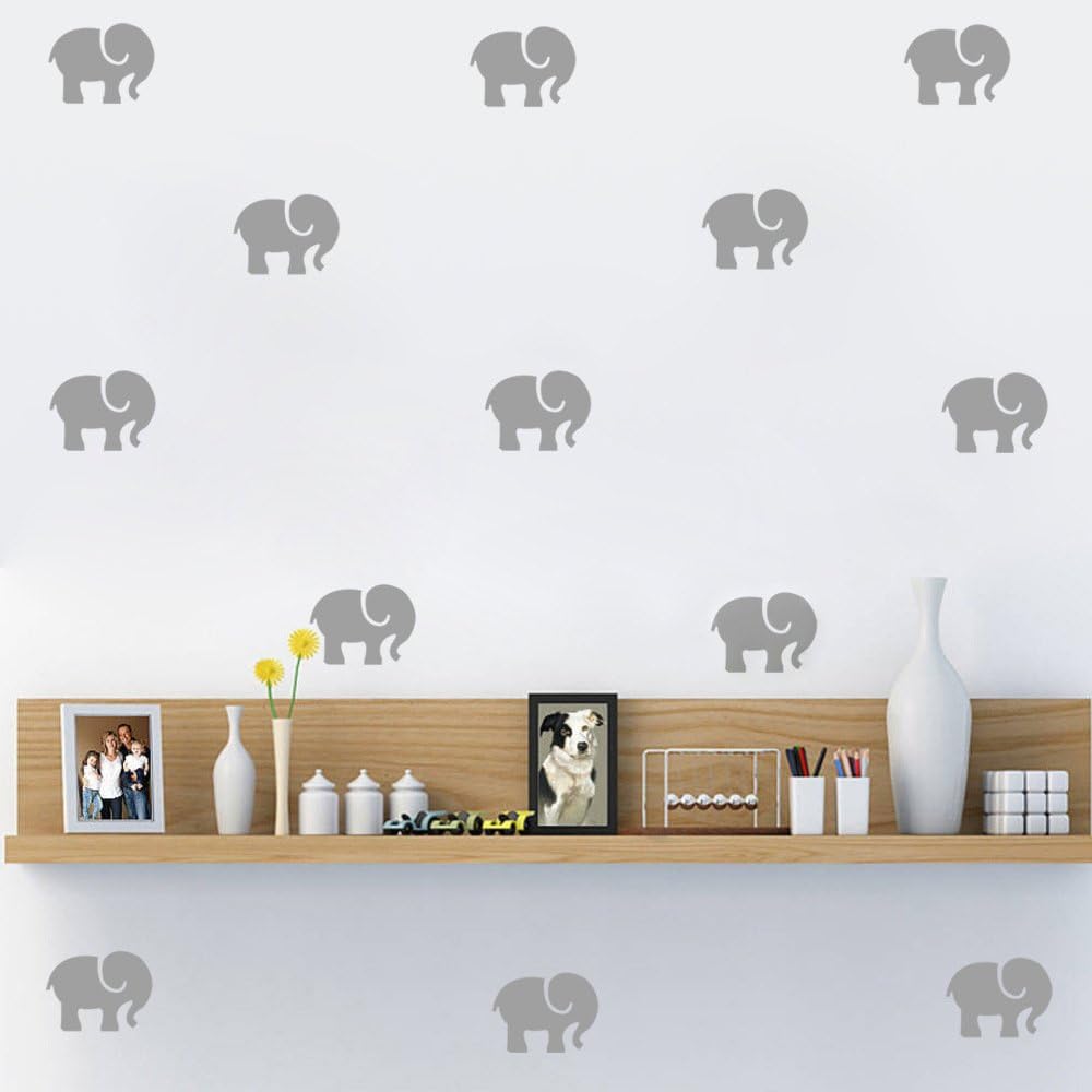 HACASO 45 PCS 2.5 by 3.3 Inches Little Elephant Wall Decal Sticker For Kids Bedroom Decor -DIY Home Decor Vinyl Elephant Mural Baby Nursery Room Wallpaper(Grey)